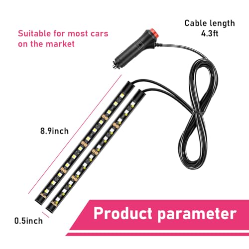 Car LED Strip Light (Pink Purple / 24 LED, Cigarette Adapter)