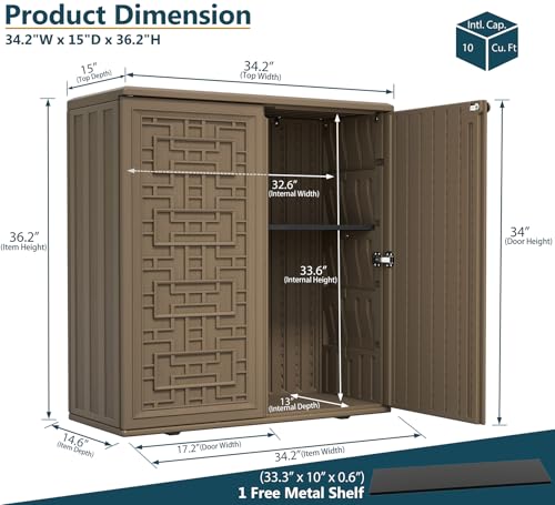 Indoor Outdoor Storage Cabinet with Doors and Shelf (Brown)