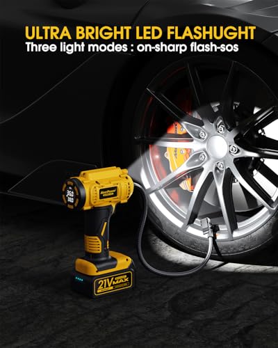 Cordless Tire Inflator Portable Air Compressor (Yellow)
