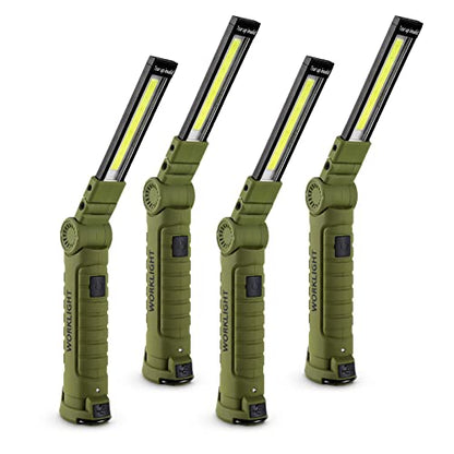 4 Pack Rechargeable LED Work Lights with Magnetic Base and 360° Rotation (Green / 4 Pack)
