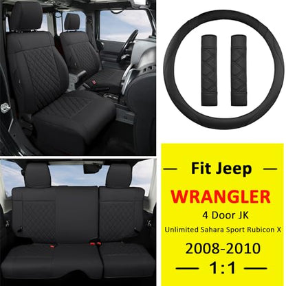 Wrangler JK Seat Covers Custom Fit for Jeep Wrangler (Black / 08-10 JK 4 Door Full Set)