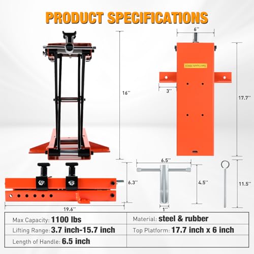 Motorcycle Lift 1100 LBS ATV Scissor Jacks with Saddle Safety Pin Crank Handle 3.7" (Orange w Saddle Safety Pin)