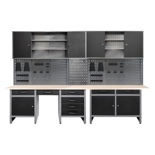 Metal Storage Organization System Workbench Set with Hanging Cabinets & Pegboards (04)