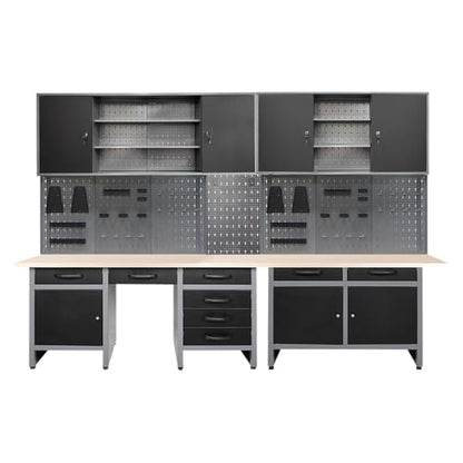 Metal Storage Organization System Workbench Set with Hanging Cabinets & Pegboards (04)