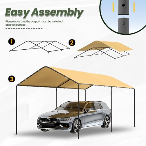 10x20 Carport Heavy Duty Portable Garage Shelter (Yellow / 10x20 without sidewalls)