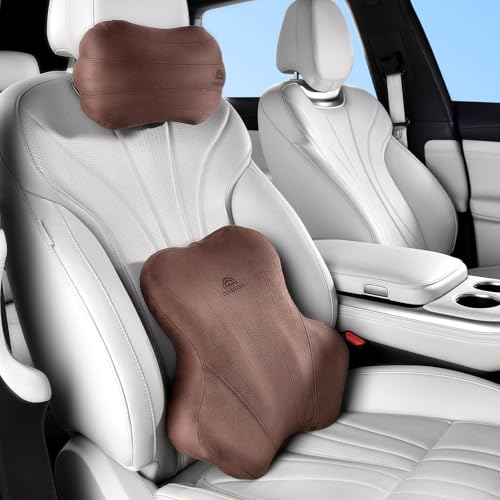 Car Lumbar Support Pillow and Car Neck Pillow Kit (Coffee-01 / 2 Pieces)