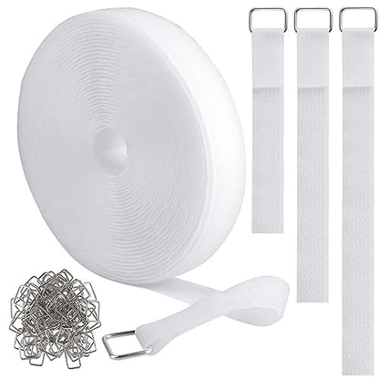 1"x16ft Hook and Loop Straps with 25 Metal Buckles (1in x 16ft White)