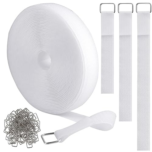 1"x32ft Hook and Loop Straps with 50 Metal Buckles (1in x 32ft White)