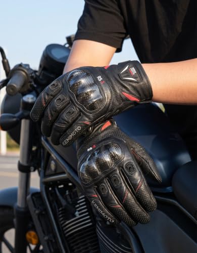 Sheepskin Leather Motorcycle Gloves for Men (Black / Large)