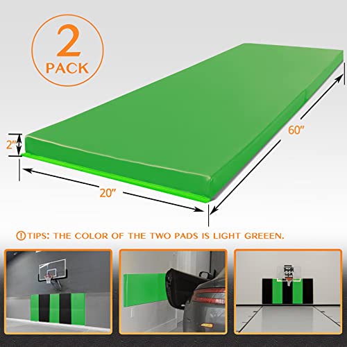 2 Pack Sport Wall Pads 2” Thick Foam Protection Padding Basketball Gym Garage Protectors (60" x 20" x 2" / 2 PACK / LIGHT GREEN)