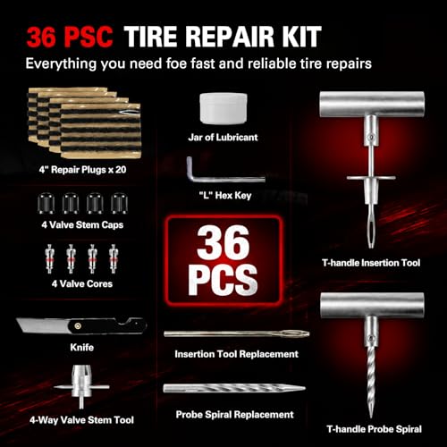36 pcs Universal Tire Repair Kit with Plugs Heavy Duty Professional (36 pcs)