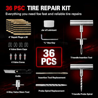 36 pcs Universal Tire Repair Kit with Plugs Heavy Duty Professional (36 pcs)