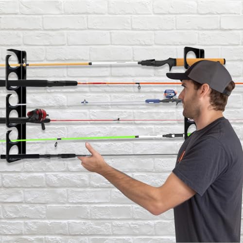 Fishing Rod Rack Pole Wall or Ceiling Storage Holder Hook Keeper Display Hanger Organizer Mount for Garage (Store 12 Rods)