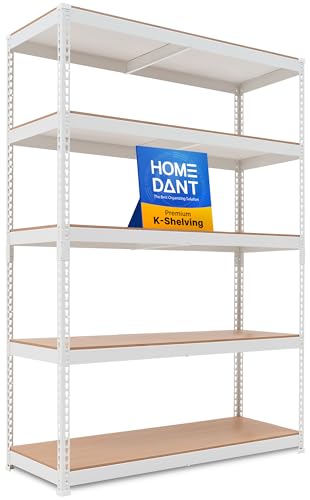White 47.7" W 5 Tier Storage Shelves Garage Shelving Unit Metal (White / 47.7"W x 18.2"D)