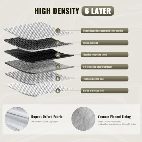 6 Layers Heavy Outdoor Pickup Full Car Cover Hard Shell Zipper Design Waterproof All Weather Weatherproof UV Sun Protection Snow Dust Storm Resistant with Straps (Green reflective strip / Pickup-L ( Fit for Pickup 213"- 237" ))