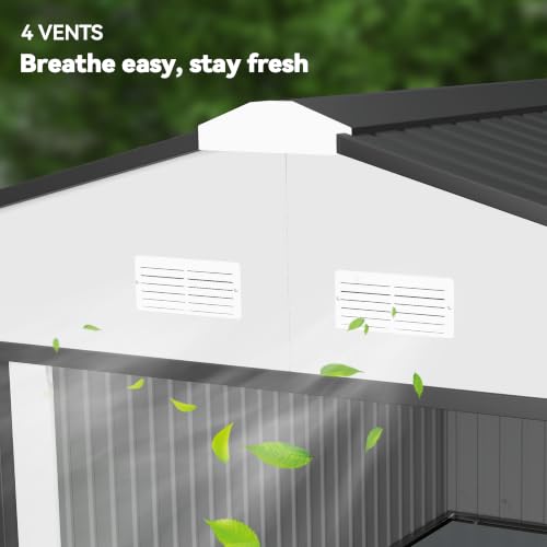 11' x 13' Outdoor Storage Shed Garden Tool Metal Shed White (White / 11' x 13')