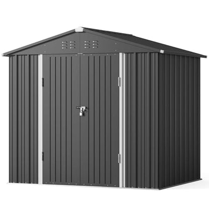 8x6 FT Outdoor Storage Shed (Dark Gray / 8' x 6' FT/Peaked-roof)