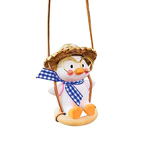 Duck On Swing Car Pendant of Swing Duck Cute Decor Car Gift for Rear View Mirrior Hanging Accessories and Mirror Hanging Accessories (A)