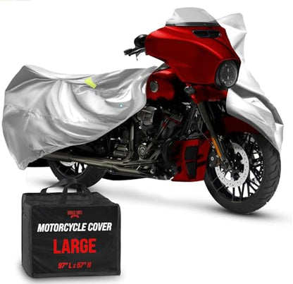 Waterproof Motorcycle Cover for Large Cruisers (Light Gray / [L] 97"L x 41"W x 57"H)