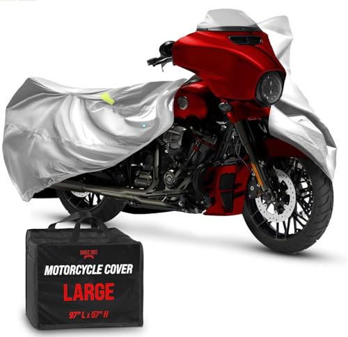 Waterproof Motorcycle Cover for Large Cruisers (Light Gray / [L] 97"L x 41"W x 57"H)