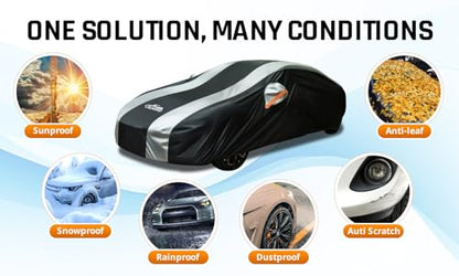 Car Covers for Automobiles All Weather Waterproof with Silver Stripe Design (1-C3 Fit Sedan Length 186-193 inch)