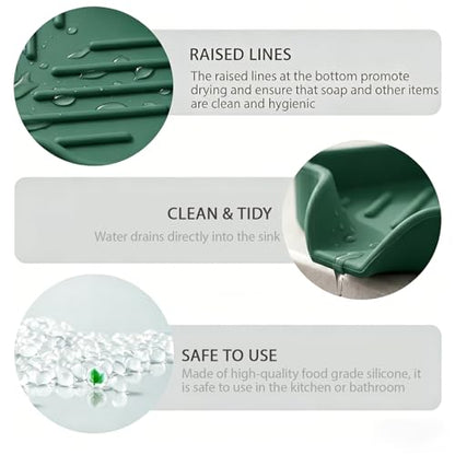 Silicone Soap Dish with Drain Spout (Green / S(4.9"×3.2"))