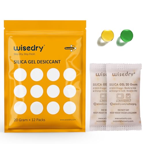 20 Gram [12 Packs] Rechargeable Silica Gel Packets Microwave Fast Reactivate in 2MINS Moisture Absorber Desiccant Packs with Orange Indicating Beads Food Grade (20 Grams)