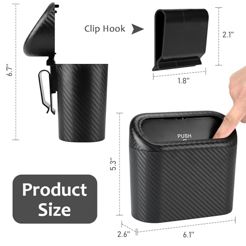 Car Trash Can with Lid (Black, Carbon Fibre)