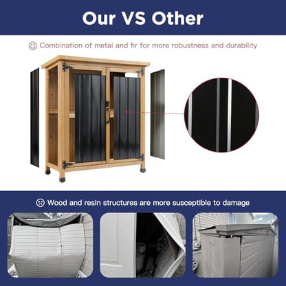 Wood & Metal Outdoor Storage Cabinet with Waterproof Roof (13.5" D x 34.5" W x 39" H)