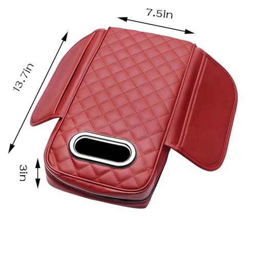 Car Armrest Cover Leather Car Console Covers Box Pad with Pocket and Tissue Box Arm Rest Cover for Car for SUV Truck Sedan Vehicle (Beige)