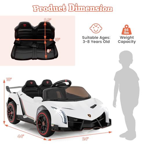 Ride on Car Lamborghini Licensed 12V Battery Powered 4WD Sports Car with Remote Control (White)