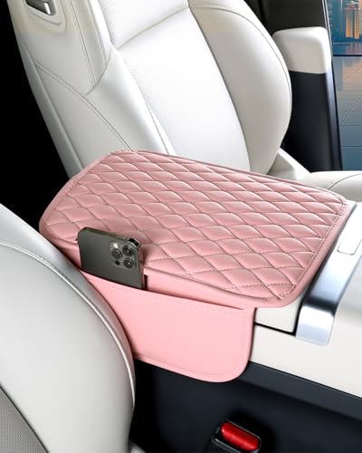 Upgraded] Car Center Console Cover with 2 Storage Bags (Pink)