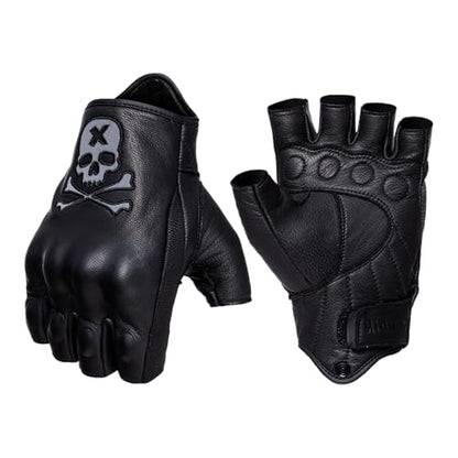 Goatskin Leather Motorcycle Motorbike Powersports Racing Gloves Reflective Skull Touchscreen for Men and Women Model (HEE2 / X-Small)