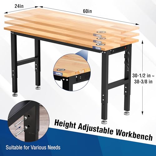 60" Adjustable Garage Workbench (60"x24" with Leveling Foot)