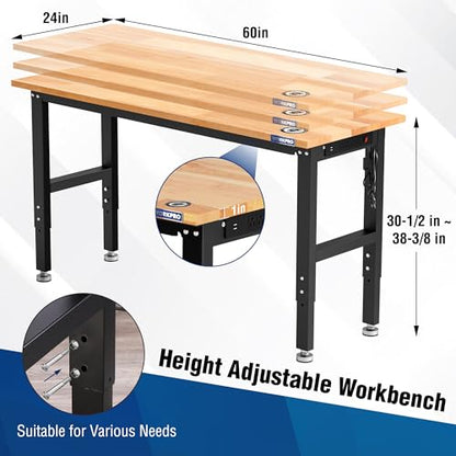 60" Adjustable Garage Workbench (60"x24" with Leveling Foot)