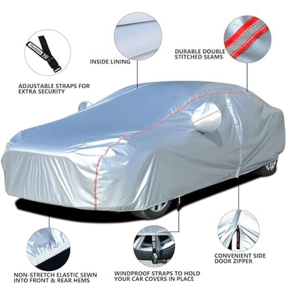 Hard Shell Oxford Material Door Shape Zipper Design Waterproof UV (Silver-Red / 2L：for Hatchback(Lenght 160"-170"))
