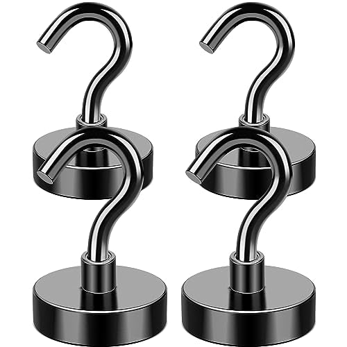 Magnetic Hooks 50LB+ Heavy Duty Magnet Hook for Cruise Cabins (Black / 4Pack-50LB)