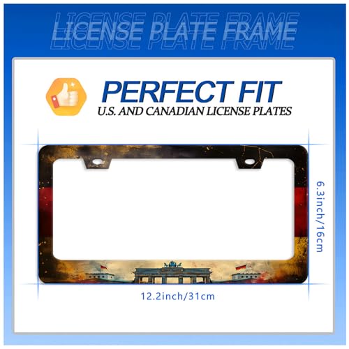German Flag License Plate Frame Stainless Steel Car Accessory 6.3x12.3In (Vintage German Flag Design)