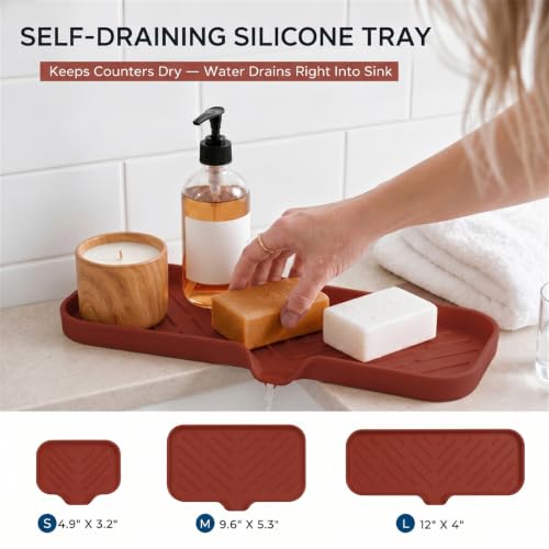 Silicone Soap Dish with Drain Spout (Red / L(12"×4"))