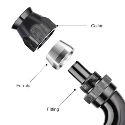8AN 150 Degree PTFE One Piece Full Flow End Hose Fitting Aluminum Black (8AN / 150 Degree)