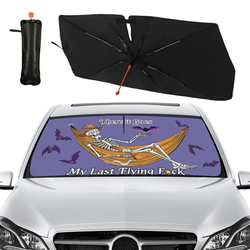 Funny Skeleton Skull Car Windshield Sunshade Umbrella Sun Visor (57X31 Inch / styled45f-8)