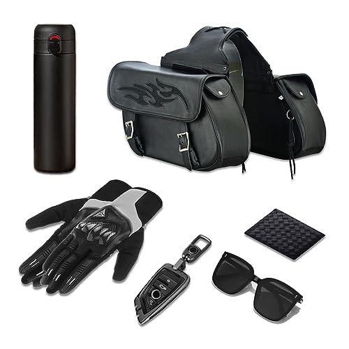 Motorcycle Saddle Bags Leather Motorcycle Luggage Bag with Gun Holsters For Softails Sportsters and Choppers Waterproof Luggage Bags (14" x 12" x 10" / Black Leather)