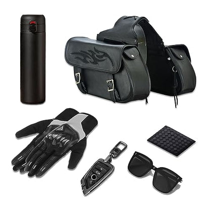 Motorcycle Saddle Bags Leather Motorcycle Luggage Bag with Gun Holsters For Softails Sportsters and Choppers Waterproof Luggage Bags (14" x 12" x 10" / Black Leather)