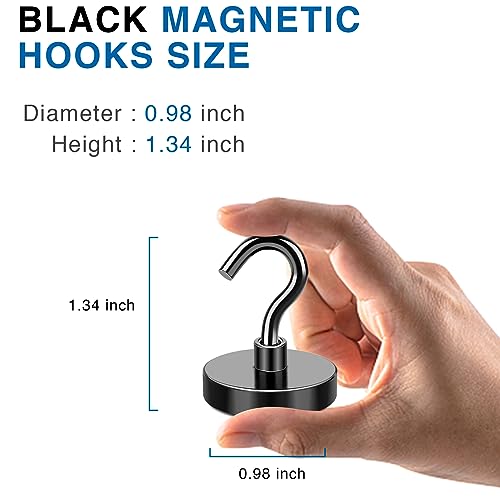 Magnetic Hooks for Cruise Cabins 85LBS Heavy Duty Magnet Hook 12P (Black / 0.98in)