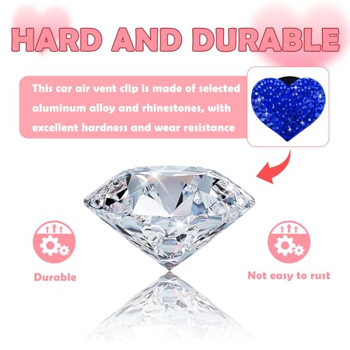 4PCS Heart Shaped Car Vent Clips with Rhinestone (Royal Blue)