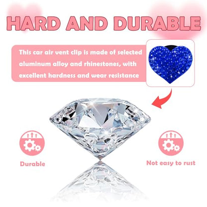 4PCS Heart Shaped Car Vent Clips with Rhinestone (Royal Blue)