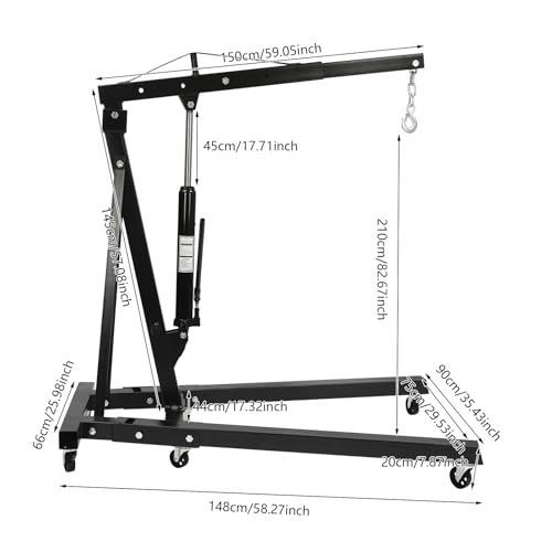 Folding Engine Crane 2 Ton Folding Engine Hoist 4400lbs Crane Hoist Lift with 6 Iron Caster Wheels for Garage (Black-A / 2T-4400lbs)