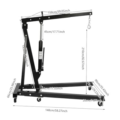 Folding Engine Crane 2 Ton Folding Engine Hoist 4400lbs Crane Hoist Lift with 6 Iron Caster Wheels for Garage (Black-A / 2T-4400lbs)