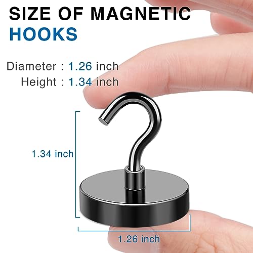 Magnetic Hooks for Cruise Cabins 130LBS Heavy Duty Magnet Hook 6 P (Black / 1.26in)
