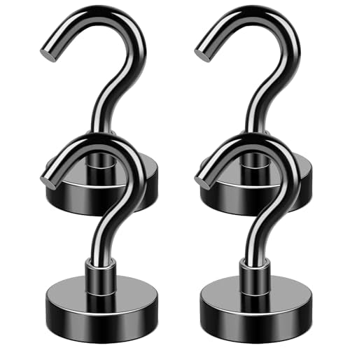 Magnetic Hooks 30Lbs+ Black Heavy Duty Earth Magnets with Hook (Black / 4Pack-30LB)